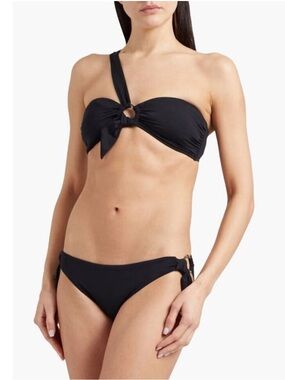 Seafolly O Ring Black One Shoulder Bandeau Top and O Ring Hipster Bikini Bottoms